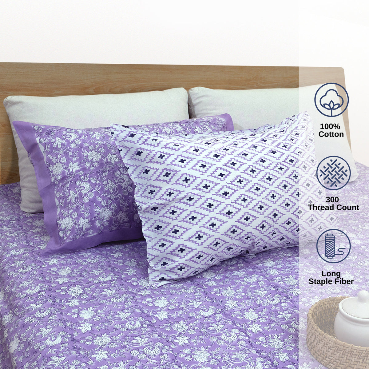 Lavender Kalamkari | Premium Bedsheet