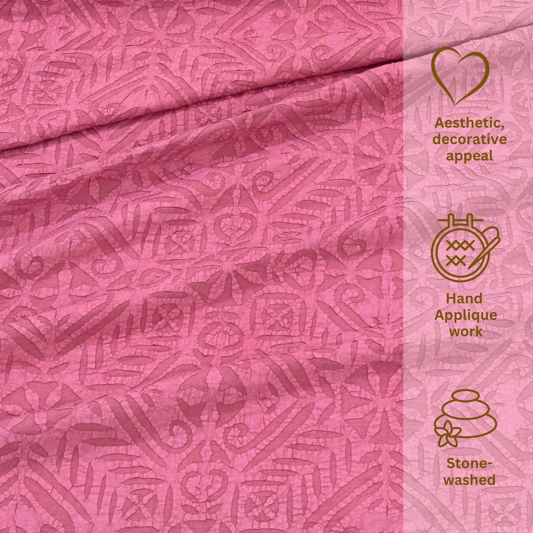 Bikaneri Applique| Hot Pink Stonewashed| Bedcover