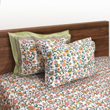 Small Flower vines on White |hand block printed bedsheet| Double bed ,Queen size | 210 TC Pure Cotton| Complementing pillow covers