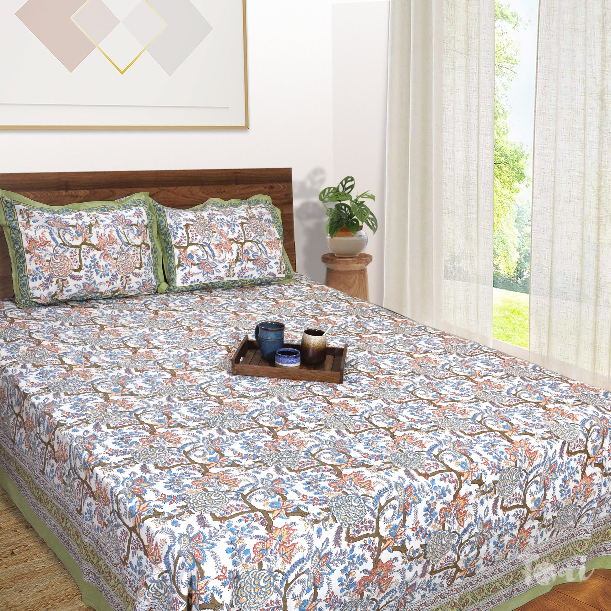 Pastel Flowers on White  - King Queen Cotton Bed sheet