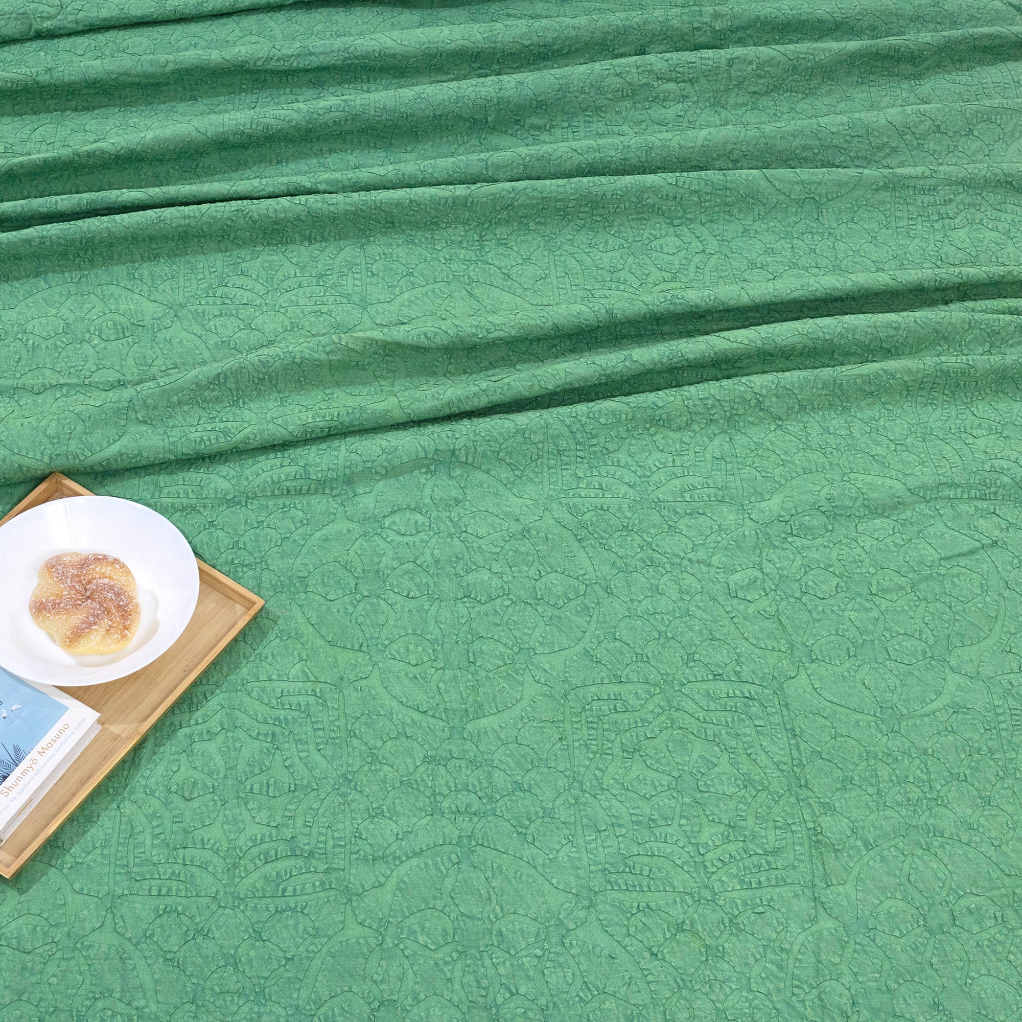 Bikaneri Applique| Jungle Green Stonewashed| Bedcover