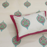 Pink Blue Paan on Beige | 300TC Mercerized Cotton Bedsheet