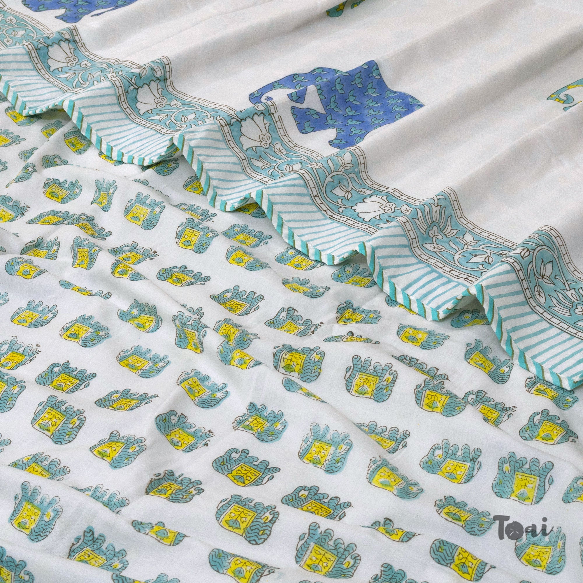 Elephant White Blue Green Yellow | Dohar | Summer Blanket