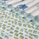 Elephant White Blue Green Yellow | Pure Mulmul Cotton | Flannel filling