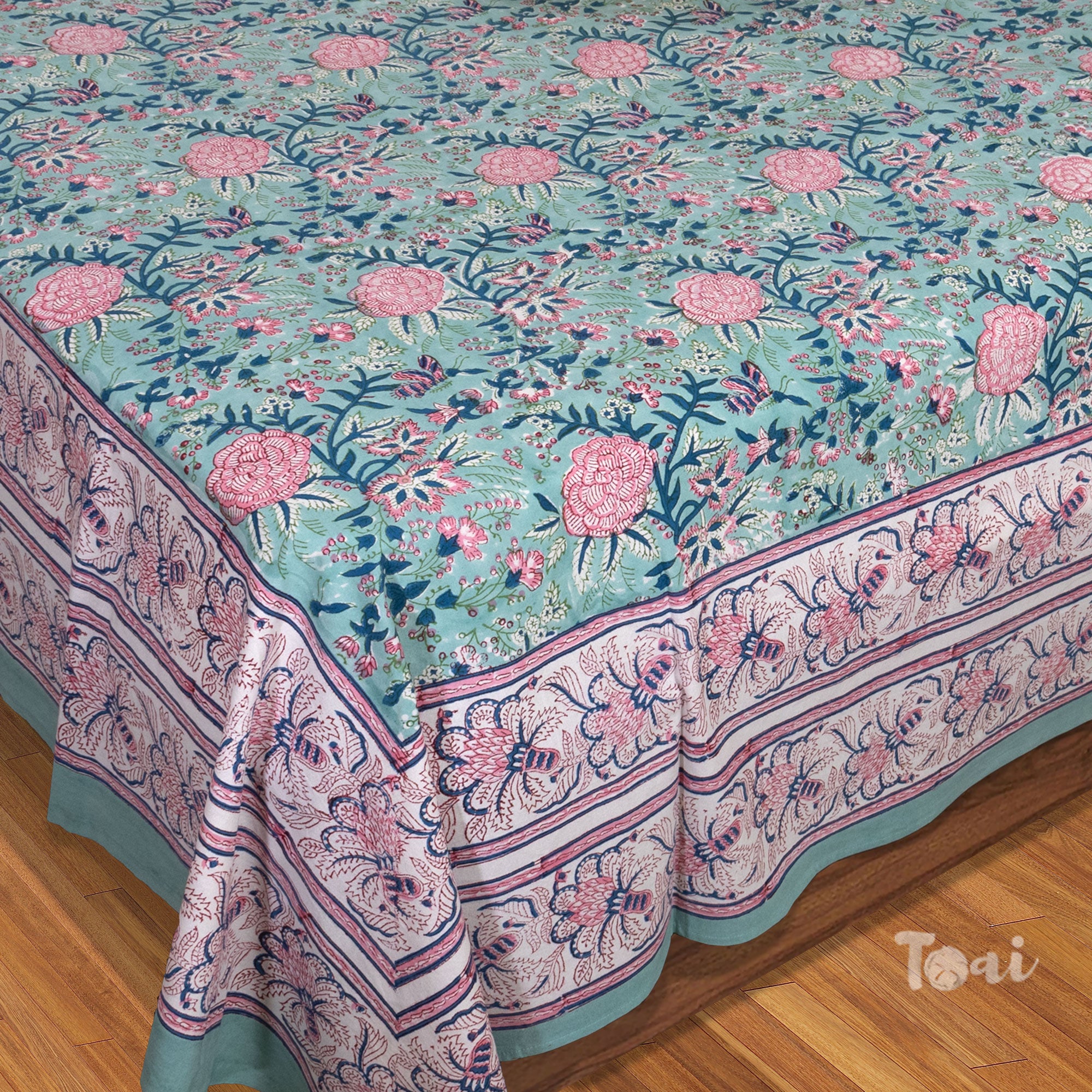 Pink Rose on Green  | Fine Quality Bedsheet