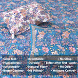 Pink Purple florals on Blue |hand block printed bedsheet| Double bed ,Queen size | 210 TC Pure Cotton| Complementing pillow covers