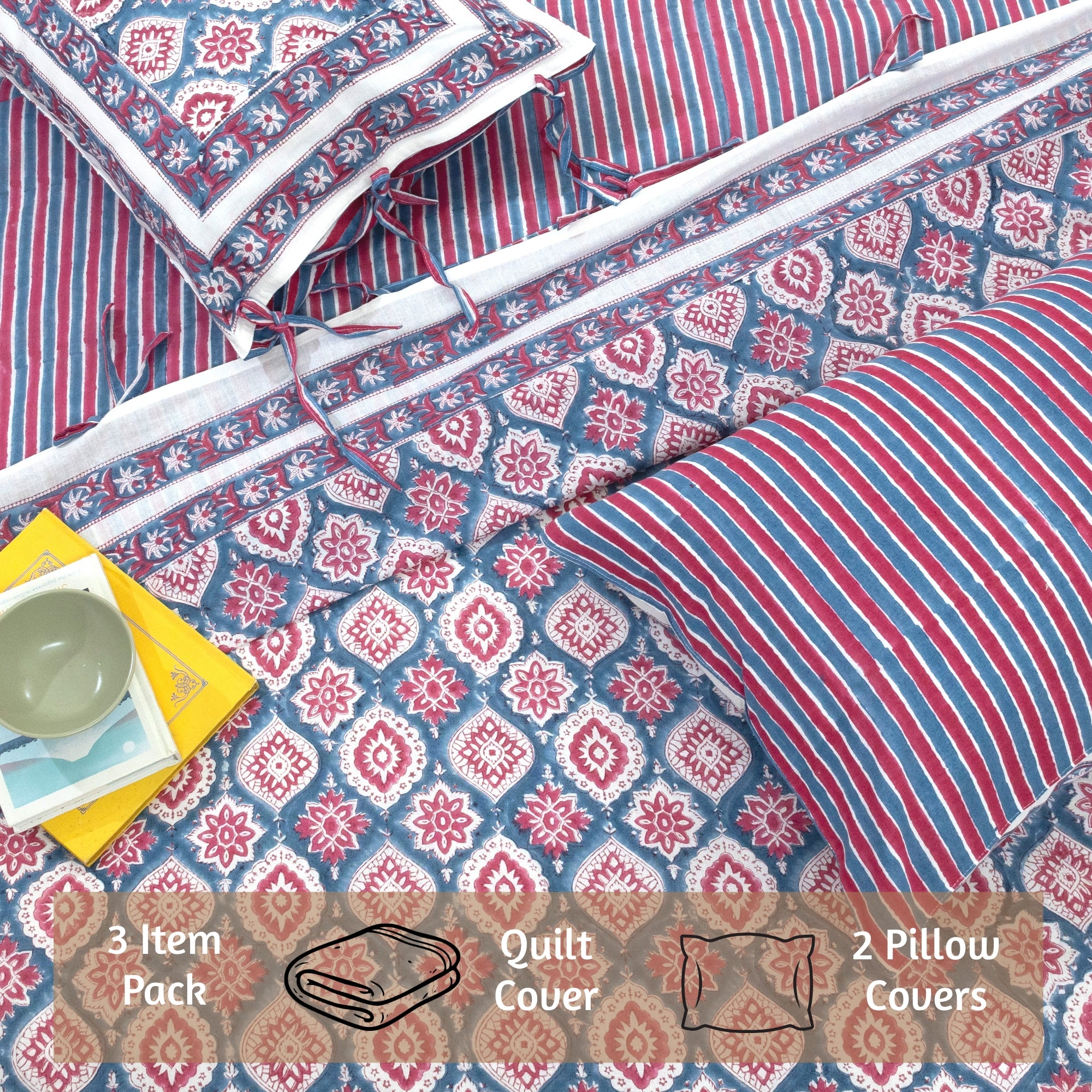 Spanish Villa Blue Red| Quilt Duvet Cover with Pillow Covers