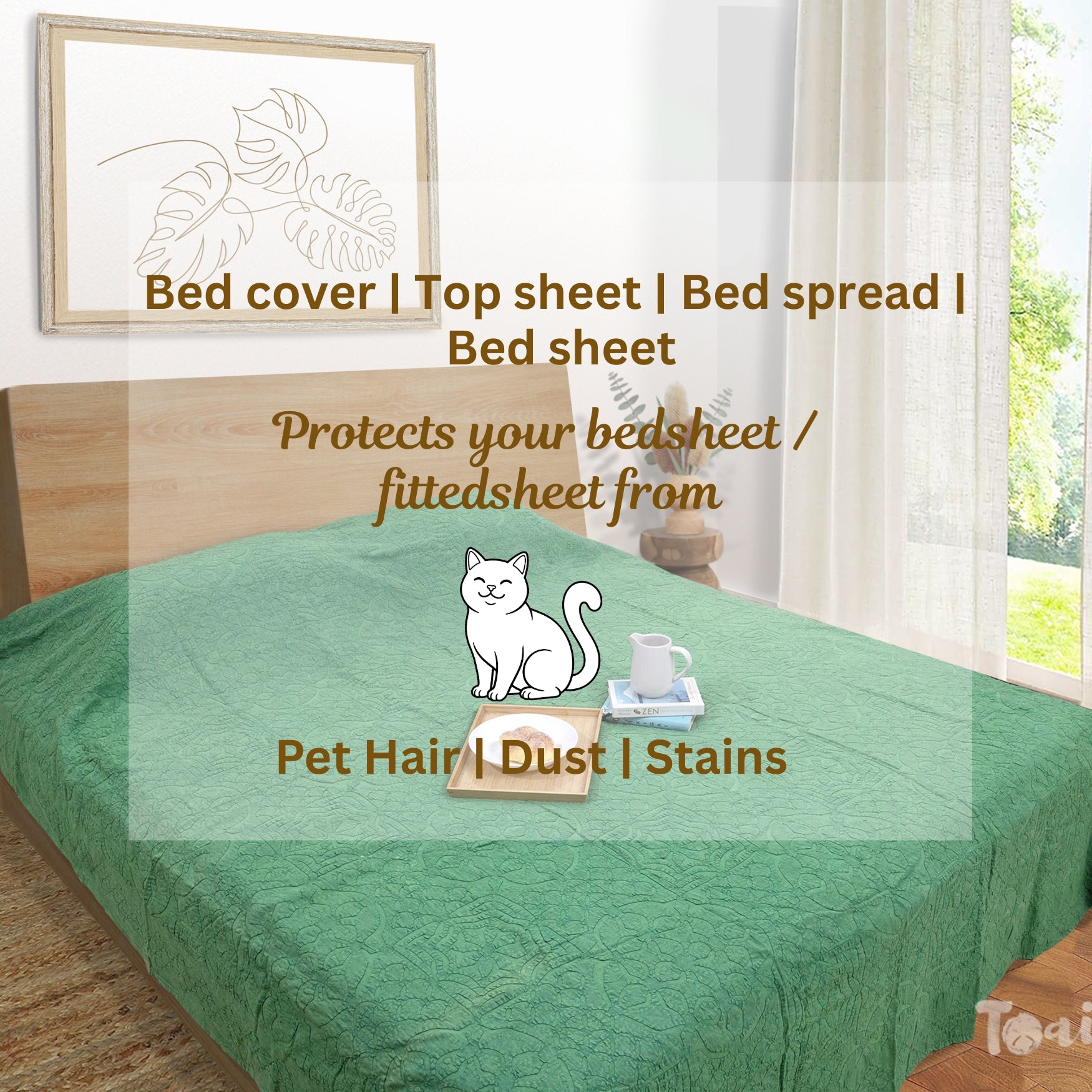 Bikaneri Applique| Jungle Green Stonewashed| Bedcover