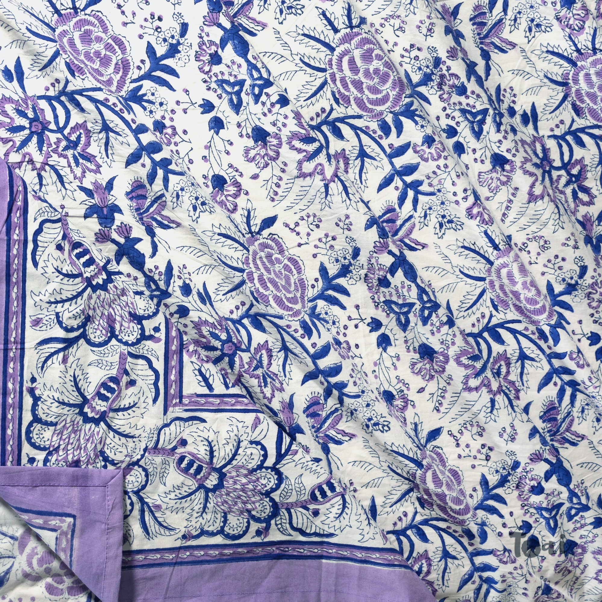 Jaipur Floral Print White Lavender Garden| Premium Bedsheet