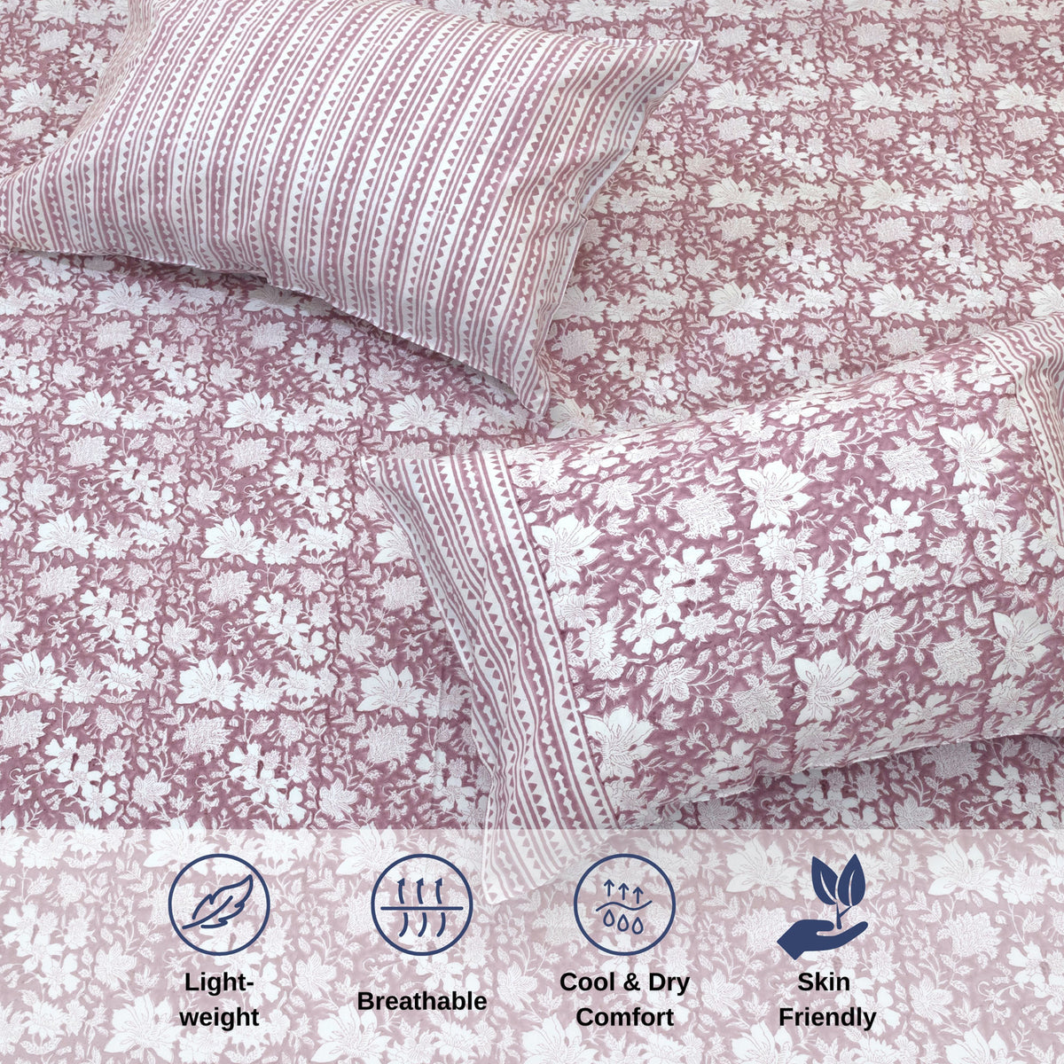 N Pink Kalamkari | Premium Bedsheet