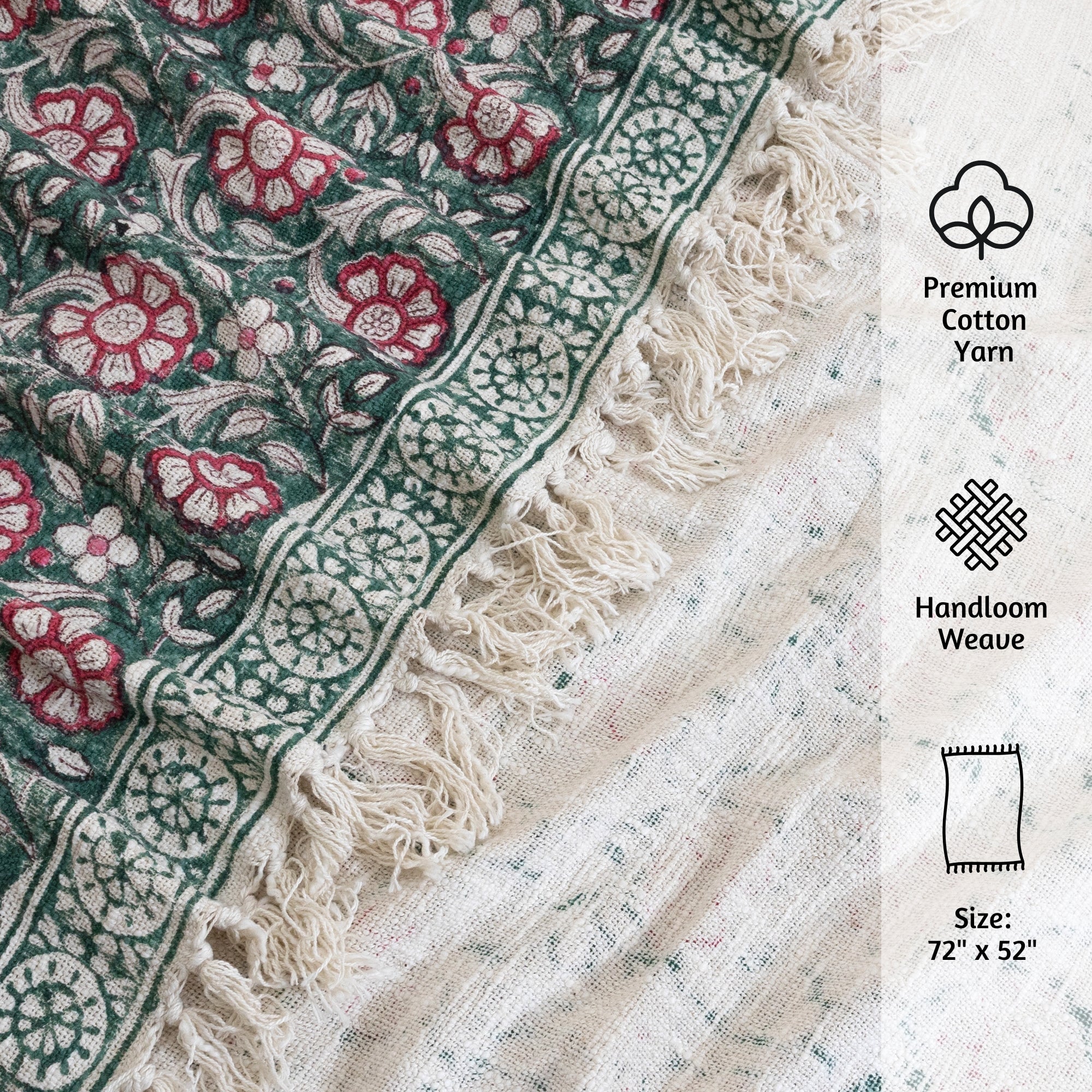 Pink Florals on Green  | MultiColor Florals | Woven Sofa Throw