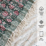 Pink Florals on Green  | Cotton Yarn Sofa Throw