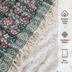 Pink Florals on Green  | Cotton Yarn Sofa Throw