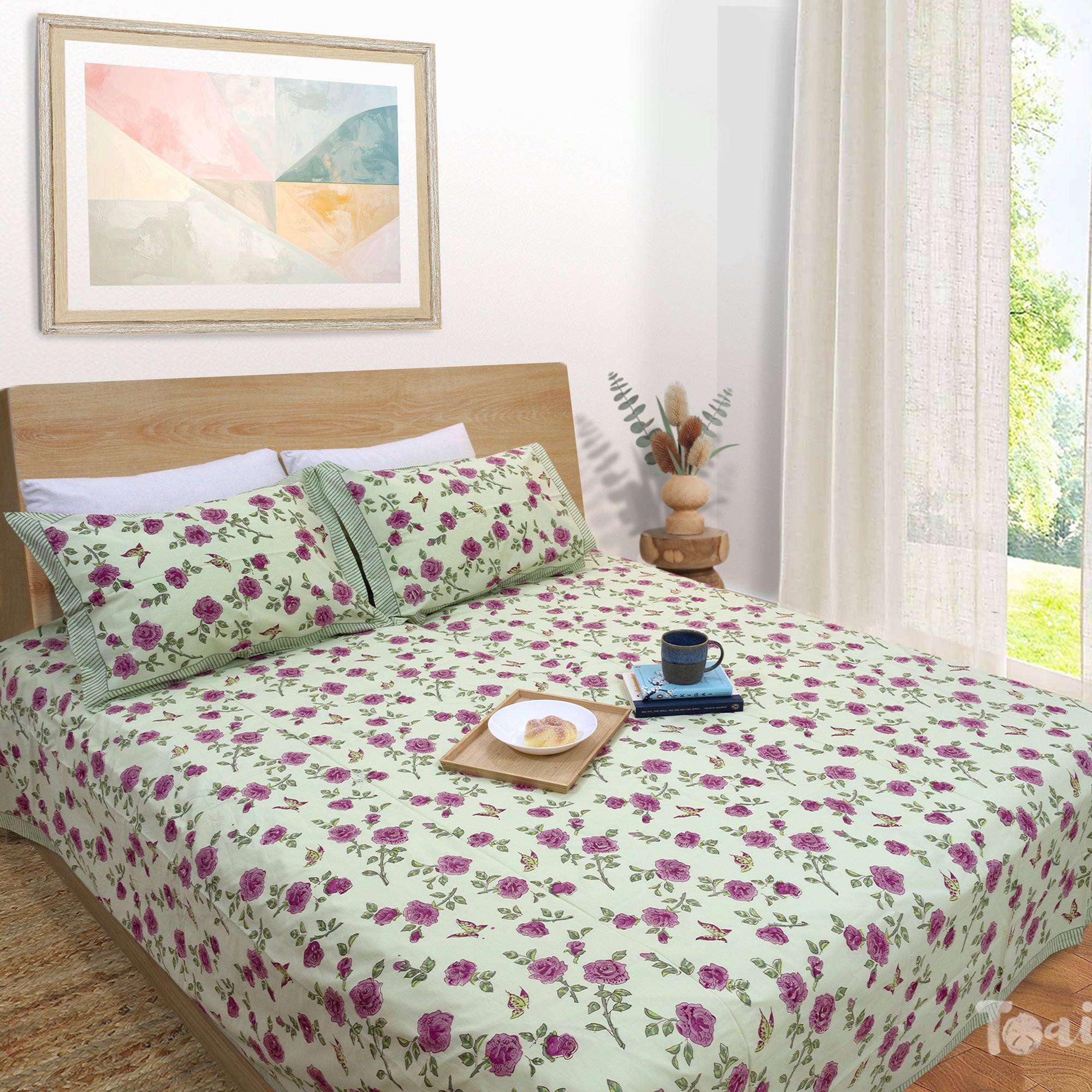 Rose Meadow | All- Season Bedding Set | Premium Bedsheet , Pillow Covers, Dohar
