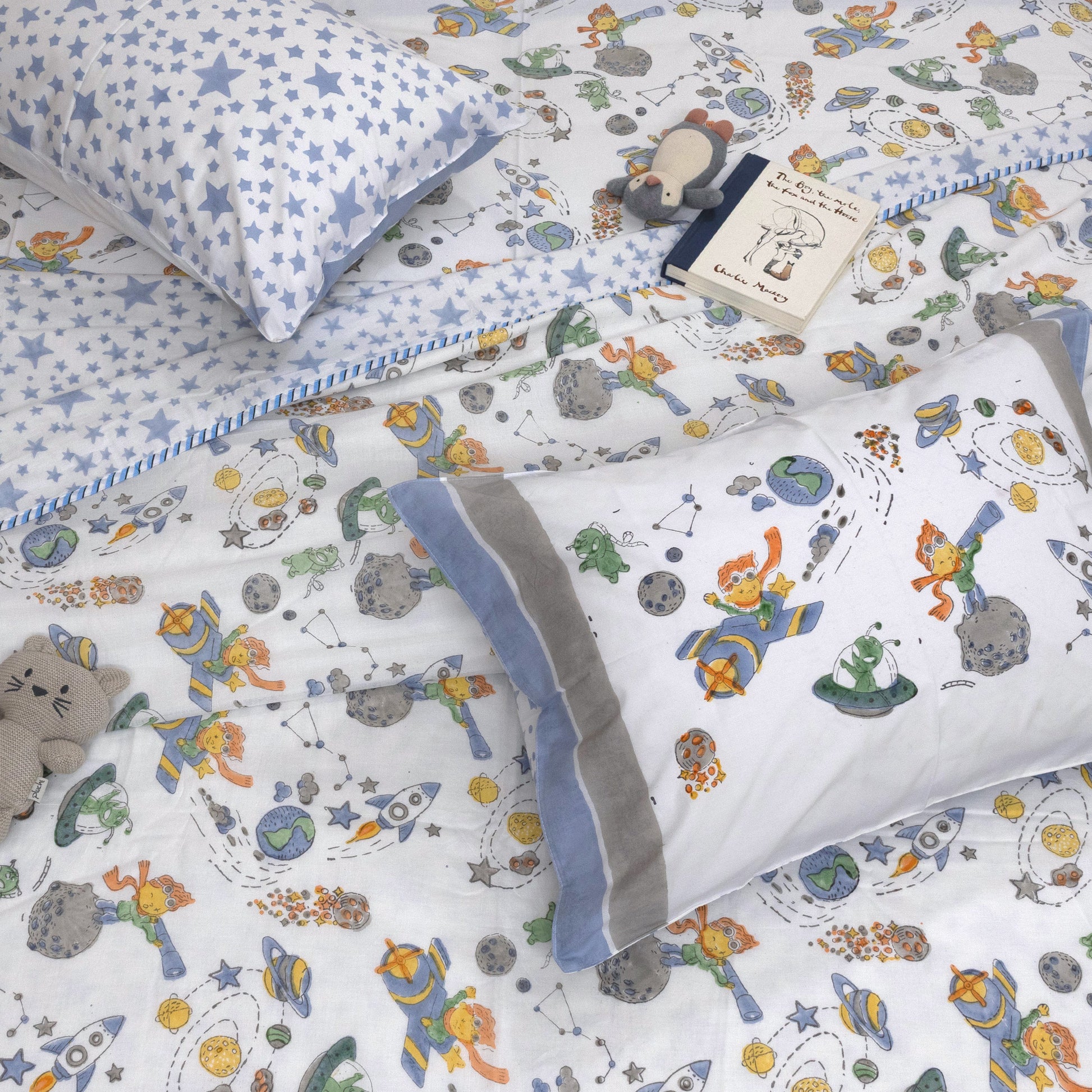 Space Boy-Exclusive Block Printed Bedsheet Chadar
