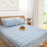 Small Blue Jaal | 300TC Bedsheet | 2 Pillow Covers | Mulmul Cotton Quilt