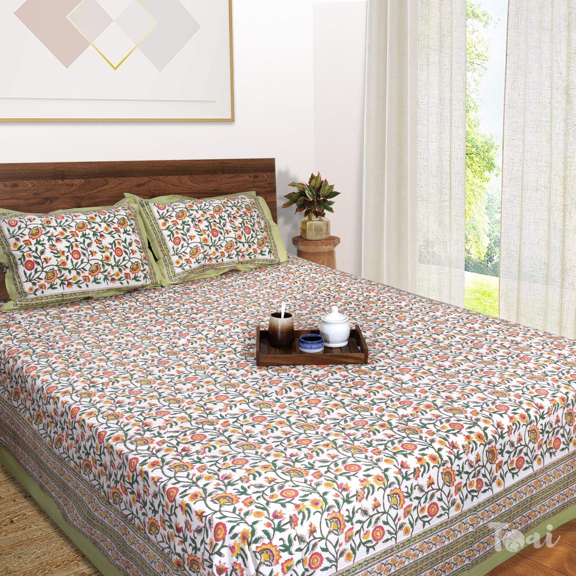 Small Flower vines on White | Fine Quality Bedsheet