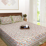 Small Flower vines on White |hand block printed bedsheet| Double bed ,Queen size | 210 TC Pure Cotton| Complementing pillow covers