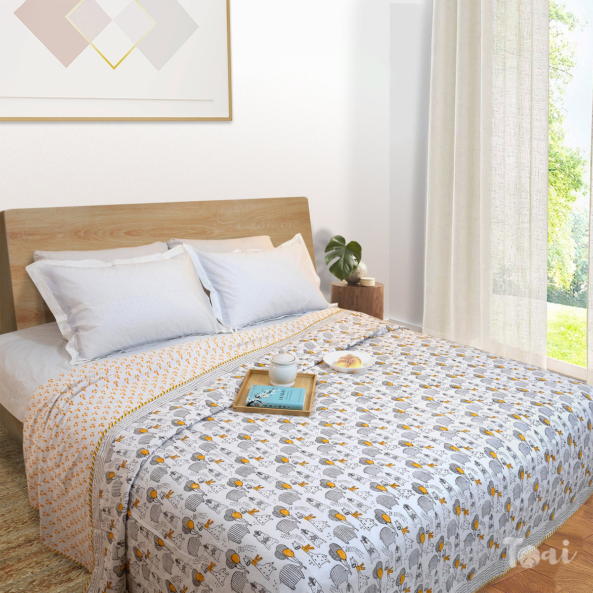 Grey Cartoon | Dohar | Summer Blanket