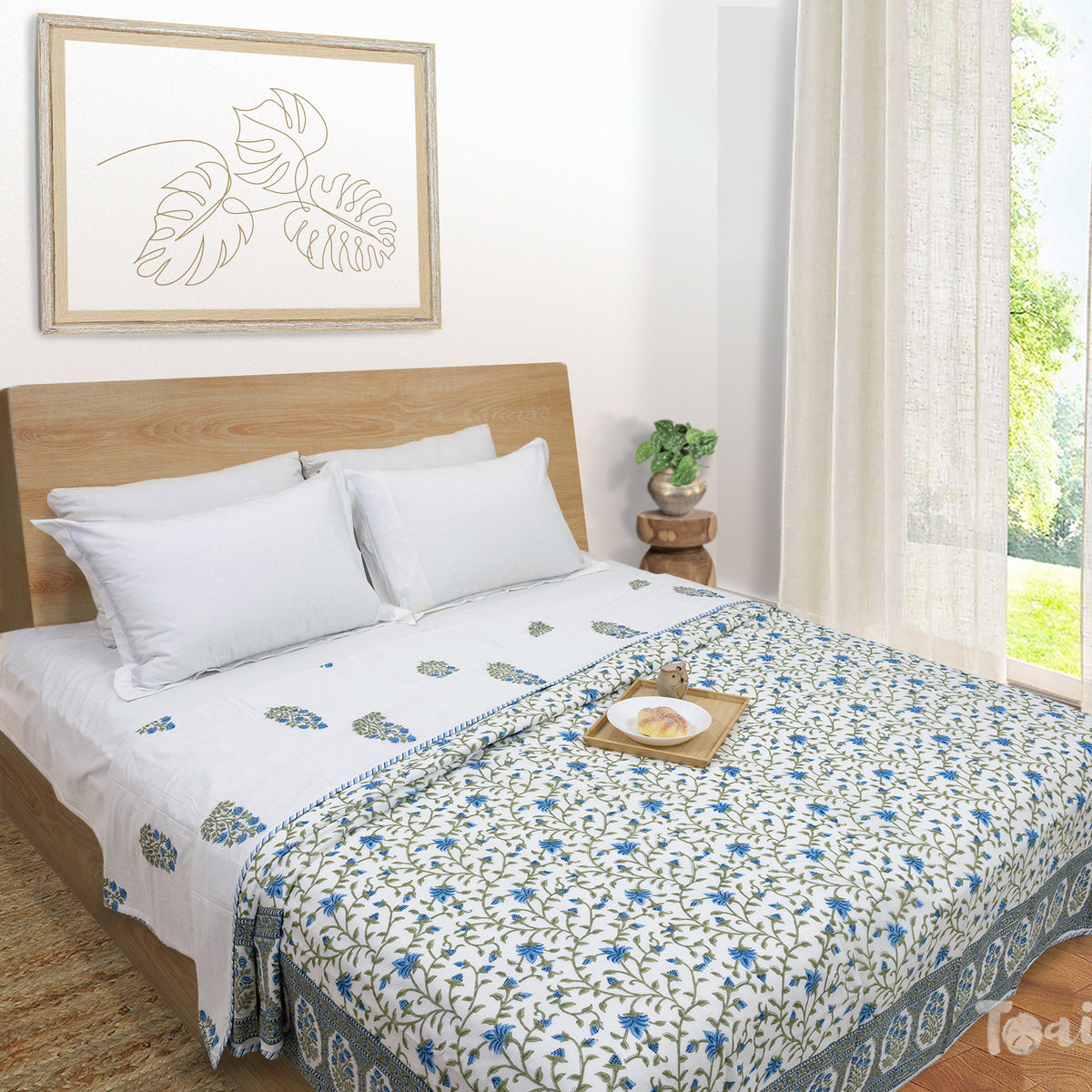 White Blue Florals | Dohar | Summer Blanket