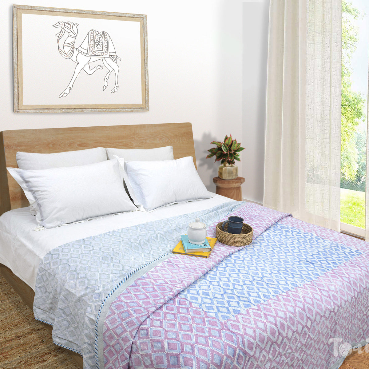 Vintage Lines Checks (Blue, Pink) | Dohar | Summer Blanket