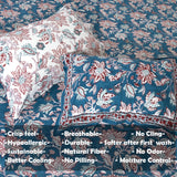 White Red Florals on Blue |hand block printed bedsheet| Double bed ,Queen size | 210 TC Pure Cotton| Complementing pillow covers