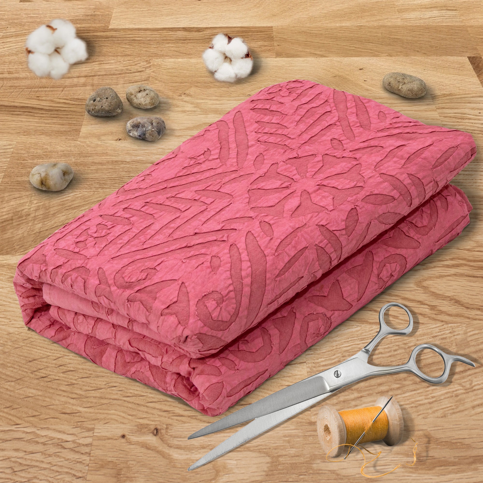 Bikaneri Applique| Hot Pink Stonewashed| Bedcover