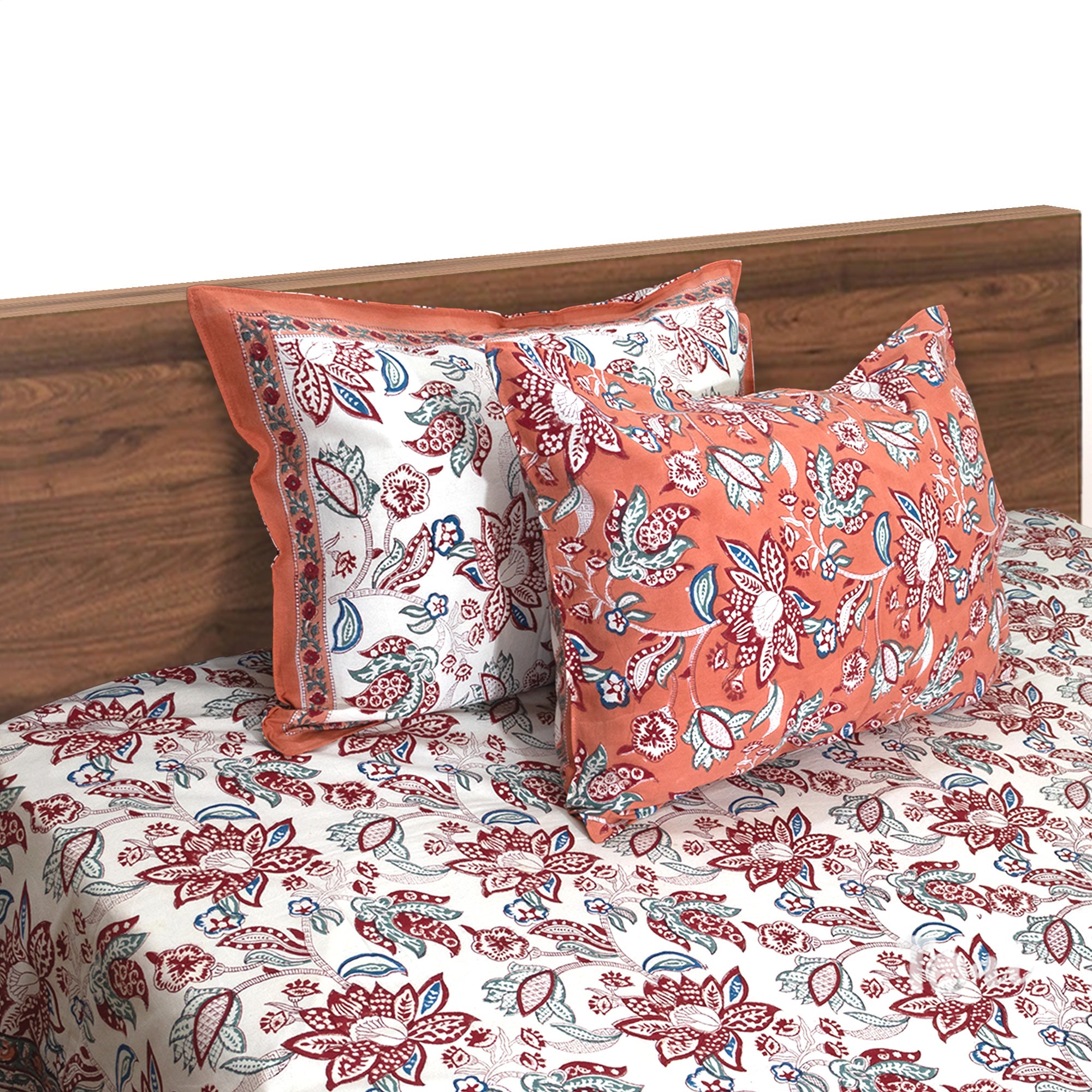 Peach Florals on White  | Fine Quality Bedsheet