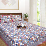 Purple, Pink florals on White |hand block printed bedsheet| Double bed ,Queen size | 210 TC Pure Cotton| Complementing pillow covers
