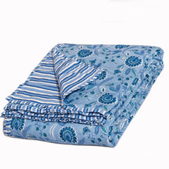 Butterfly garden on Blue| Jaipuri Screen printed| Double Dohar | Premium Mulmul Cotton | Reversible