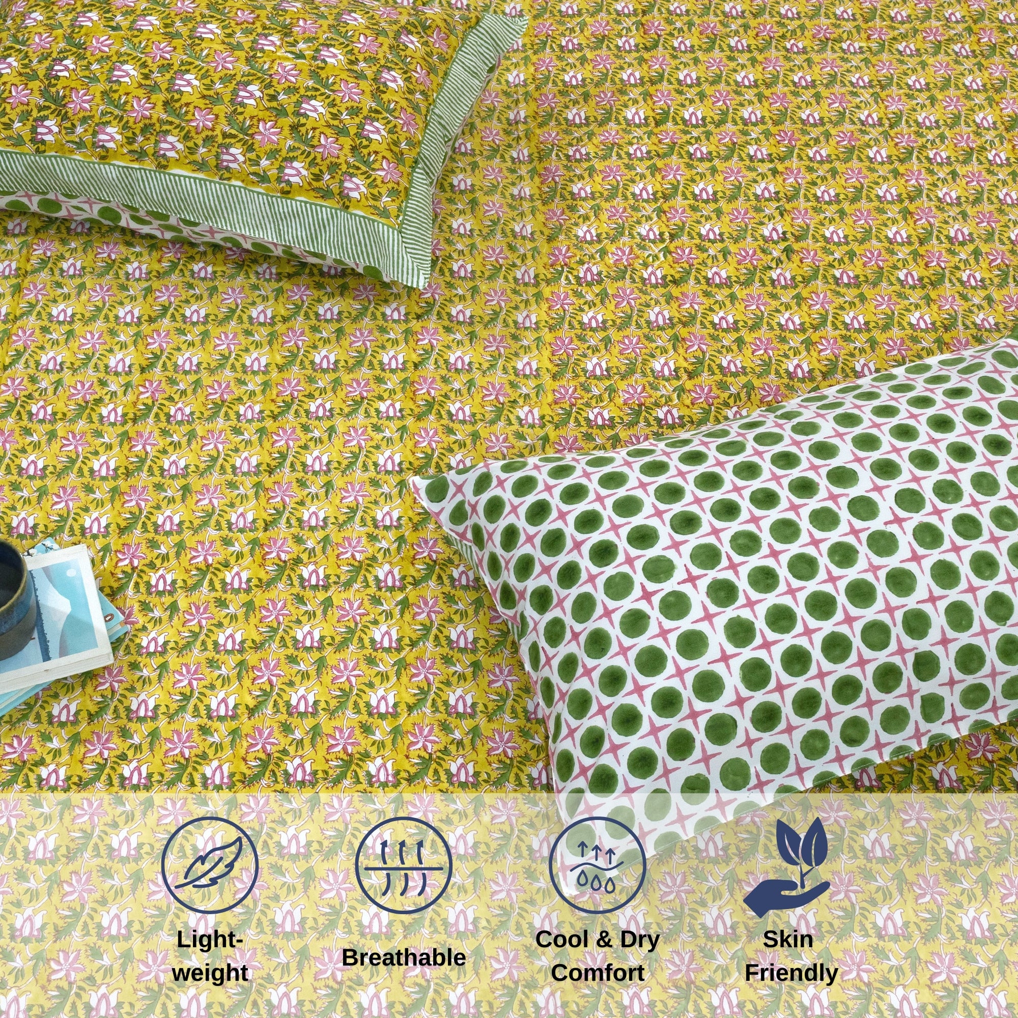 Pink Floral Pond | All- Season Bedding Set | Long Staple Fiber Bedsheet , Pillow Covers, Dohar