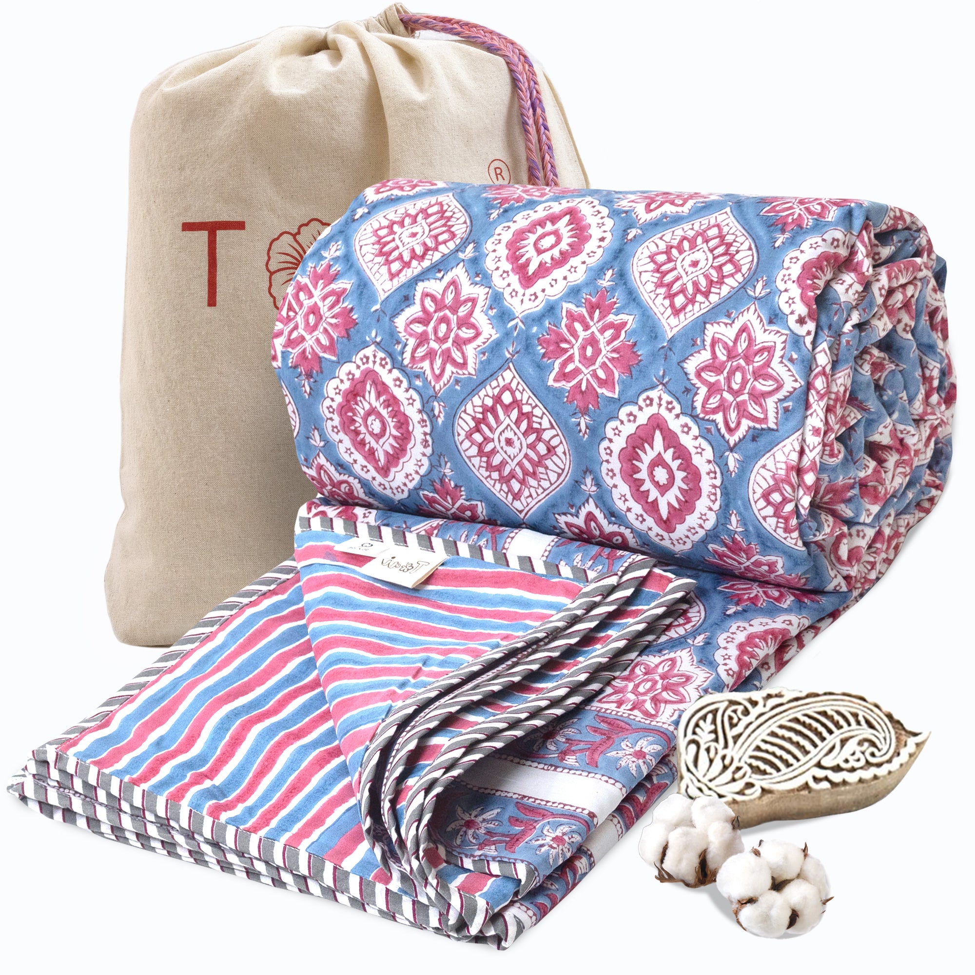 Small Red Motives on Blue | Dohar | Summer Blanket