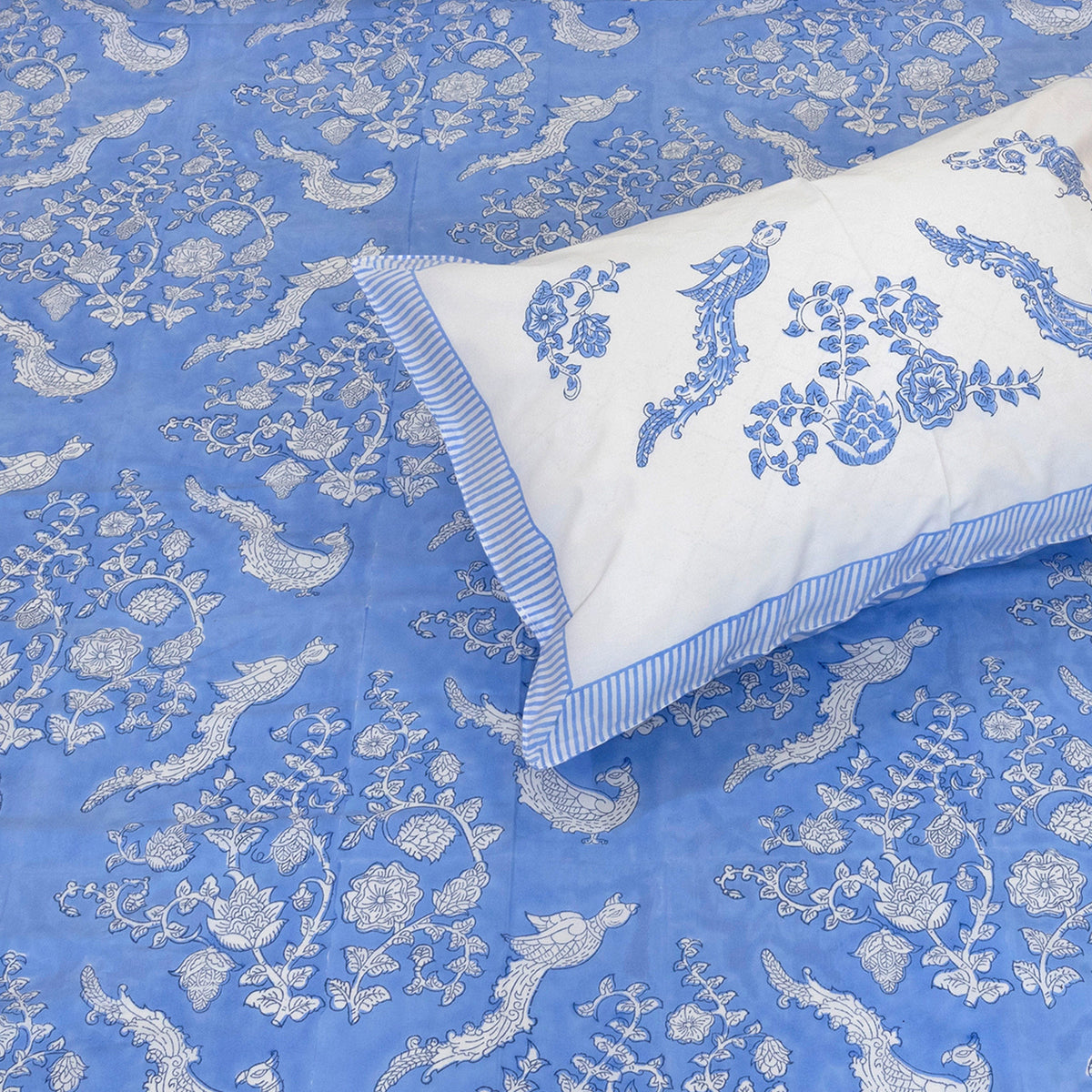 Blue Bird Kalamkari | Premium Bedsheet