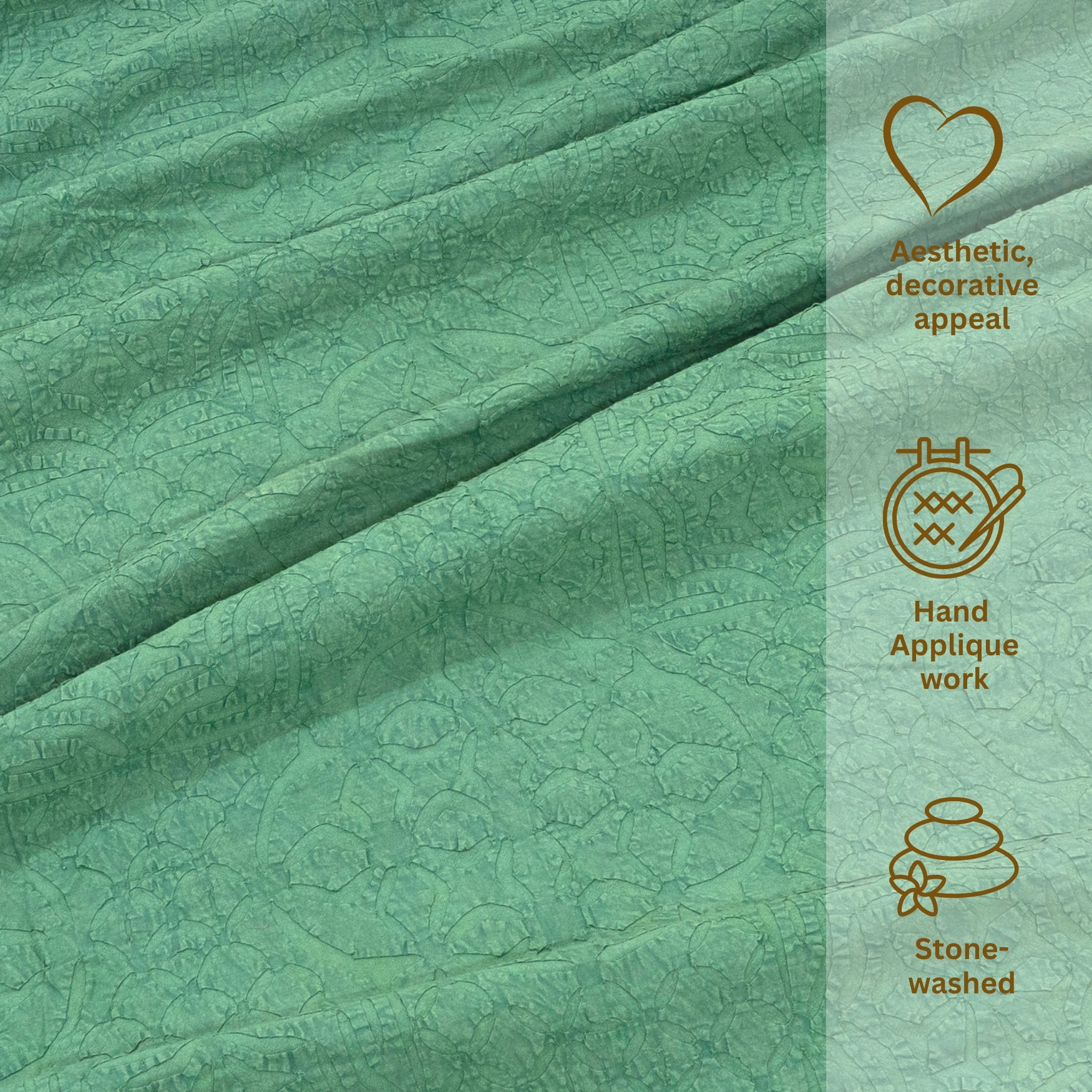 Bikaneri Applique| Jungle Green Stonewashed| Bedcover