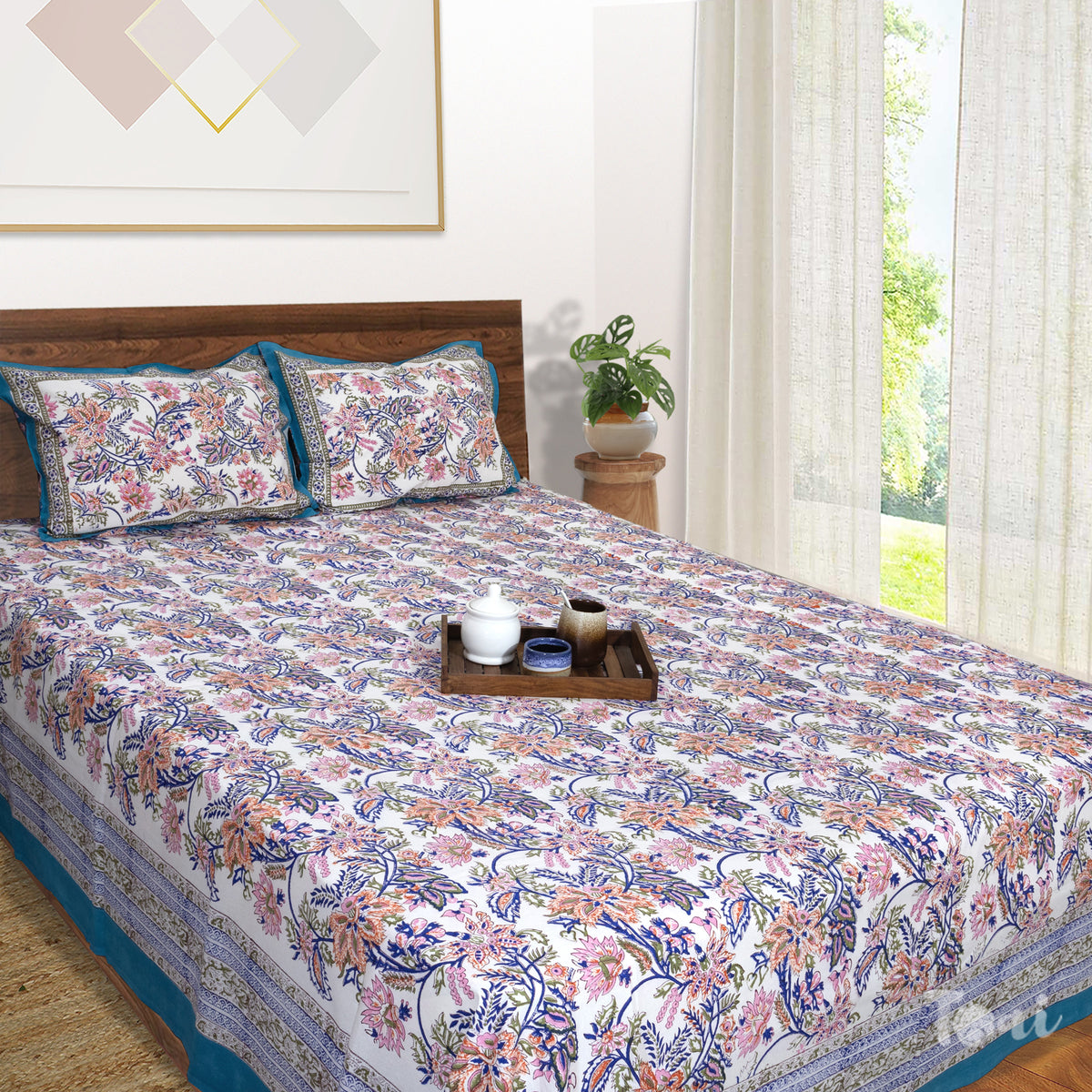 Blue Orange on White  | 210TC Pure Cotton