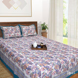 Blue Orange on White  | 210TC Pure Cotton  Bedsheet