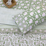 Green Kalamkari| 300TC Bedsheet | 2 Pillow Covers | Mulmul Cotton Dohar