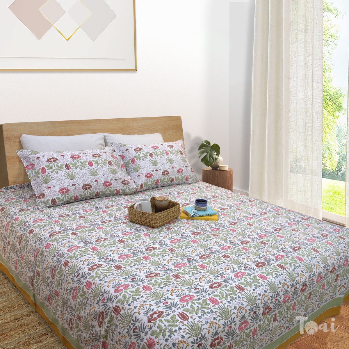 Spring Floral |All- Season Bedding Set | Premium Bedsheet , Pillow Covers, Duvet Razai Blanket Cover