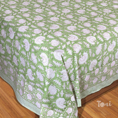 Green Kalamkari| 300TC Bedsheet | 2 Pillow Covers | Mulmul Cotton Dohar