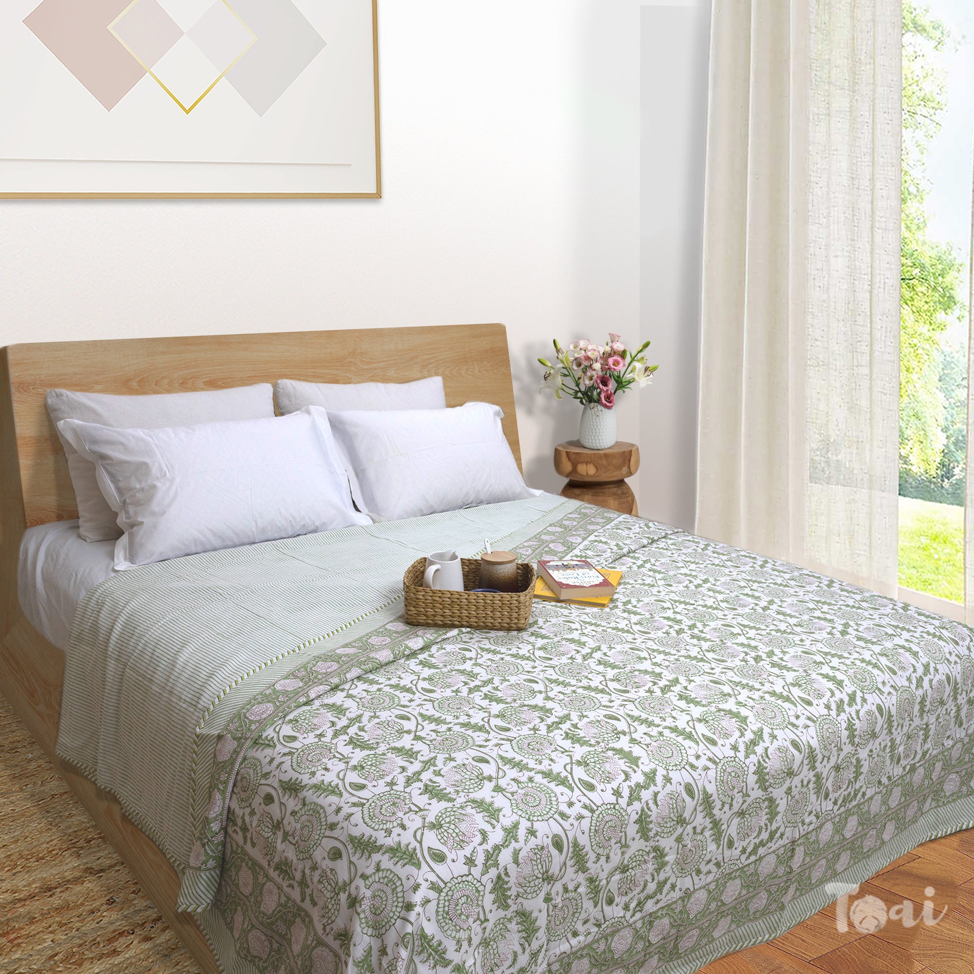 Green Kalamkari |Dohar | Summer Blanket