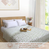 Floral Kalamkari White Green | Pure Mulmul Cotton | Flannel filling