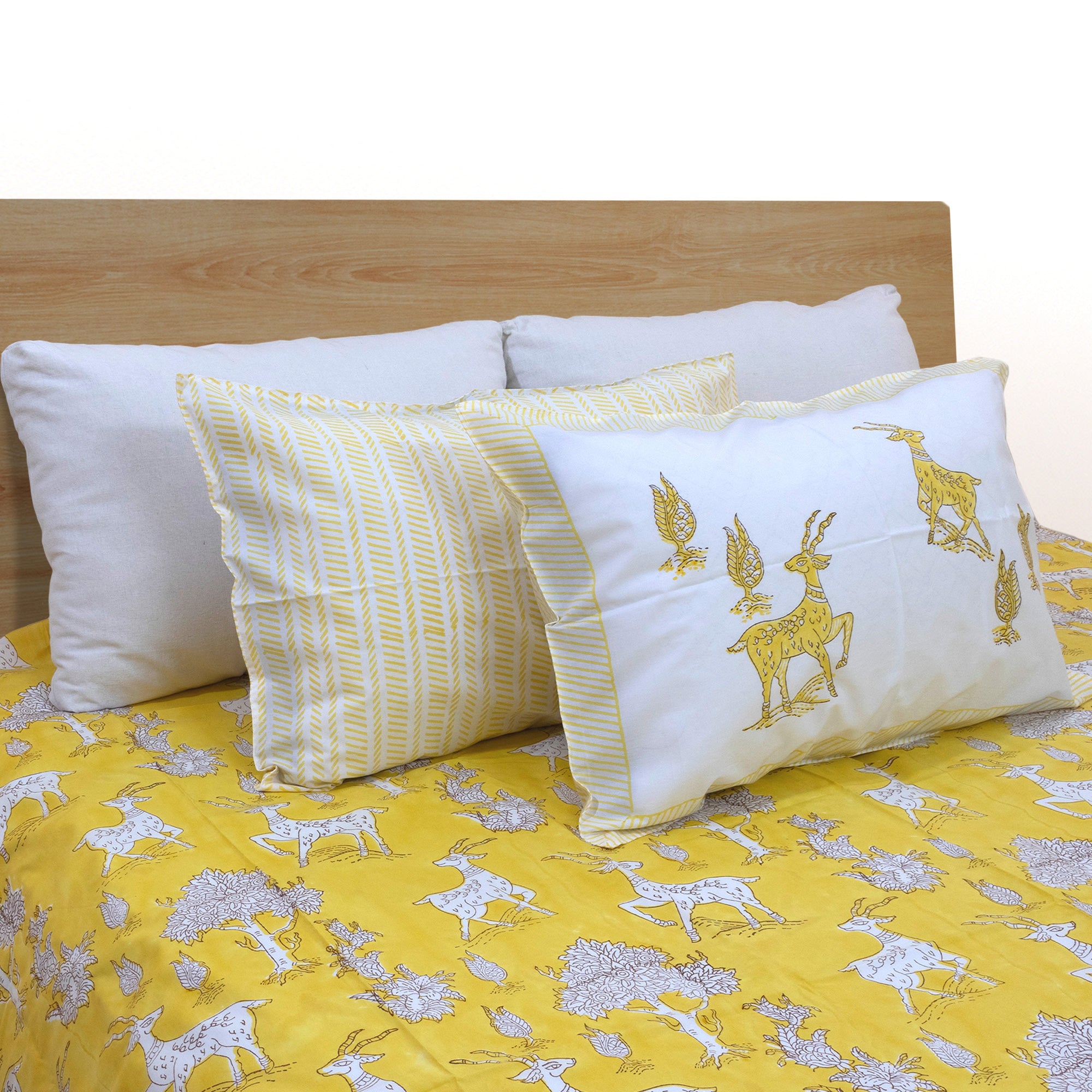 Yellow Deer | All- Season Bedding Set | Premium Bedsheet , Pillow Covers, Dohar