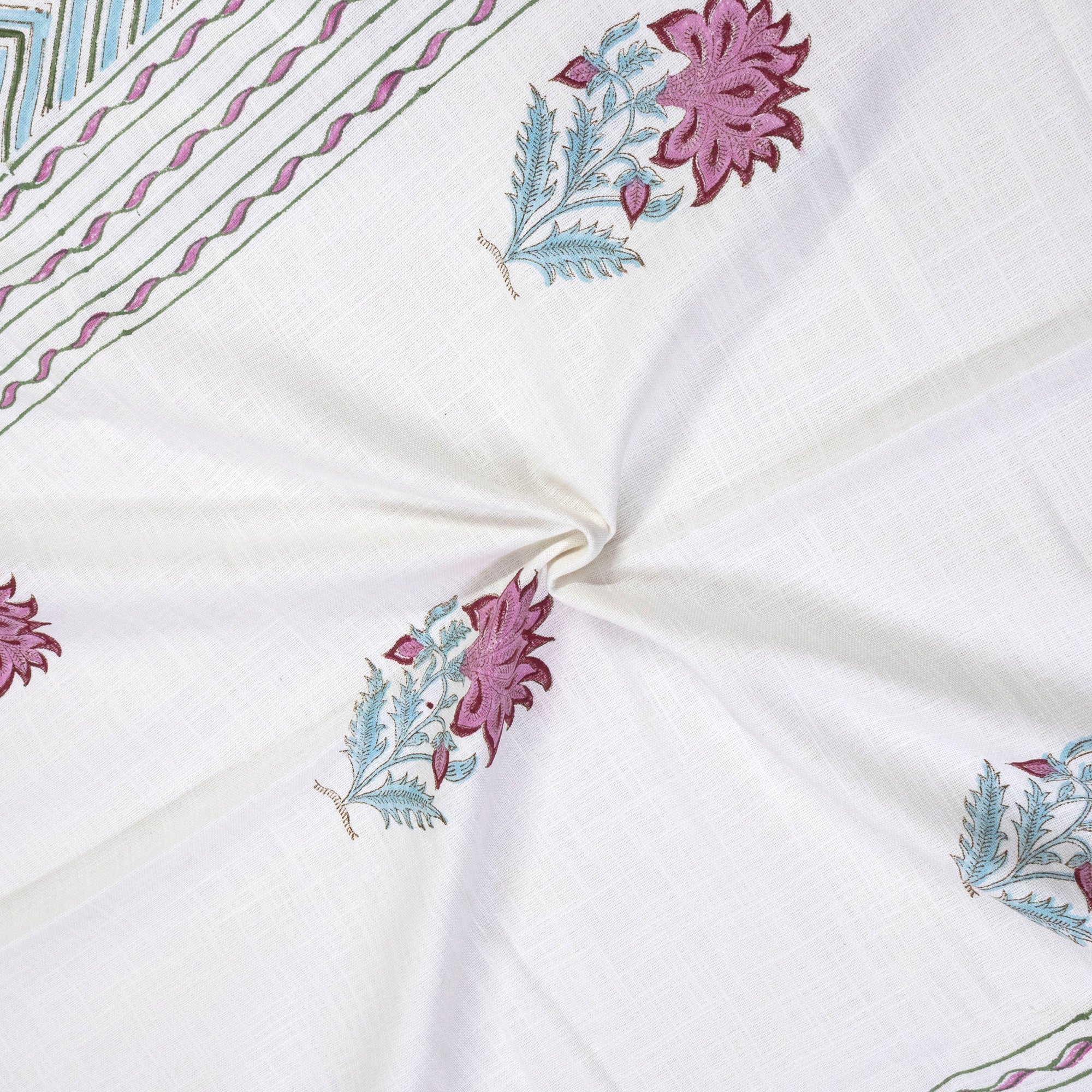 Pink Blue White | MultiColor Florals | Pure Cotton Slub | Linen Texture