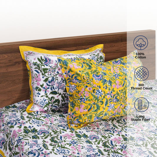 Jaipur Floral Print Florals On White | 300TC Mercerized Cotton
