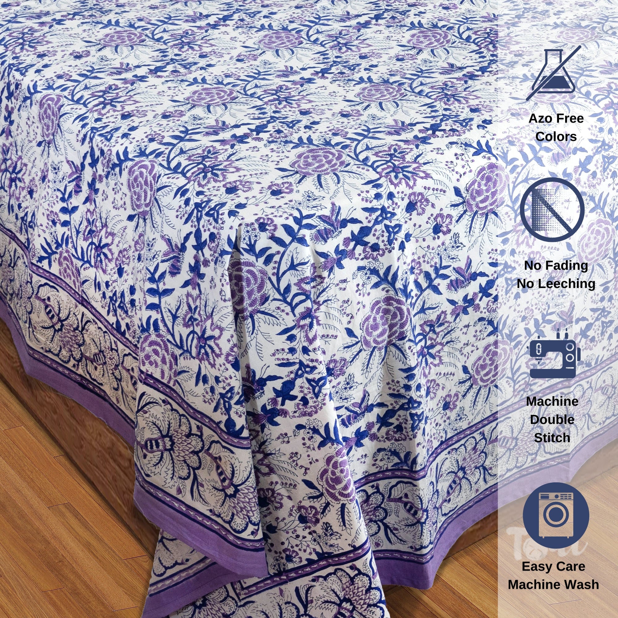 Jaipur Floral Print White Lavender Garden| Premium Bedsheet