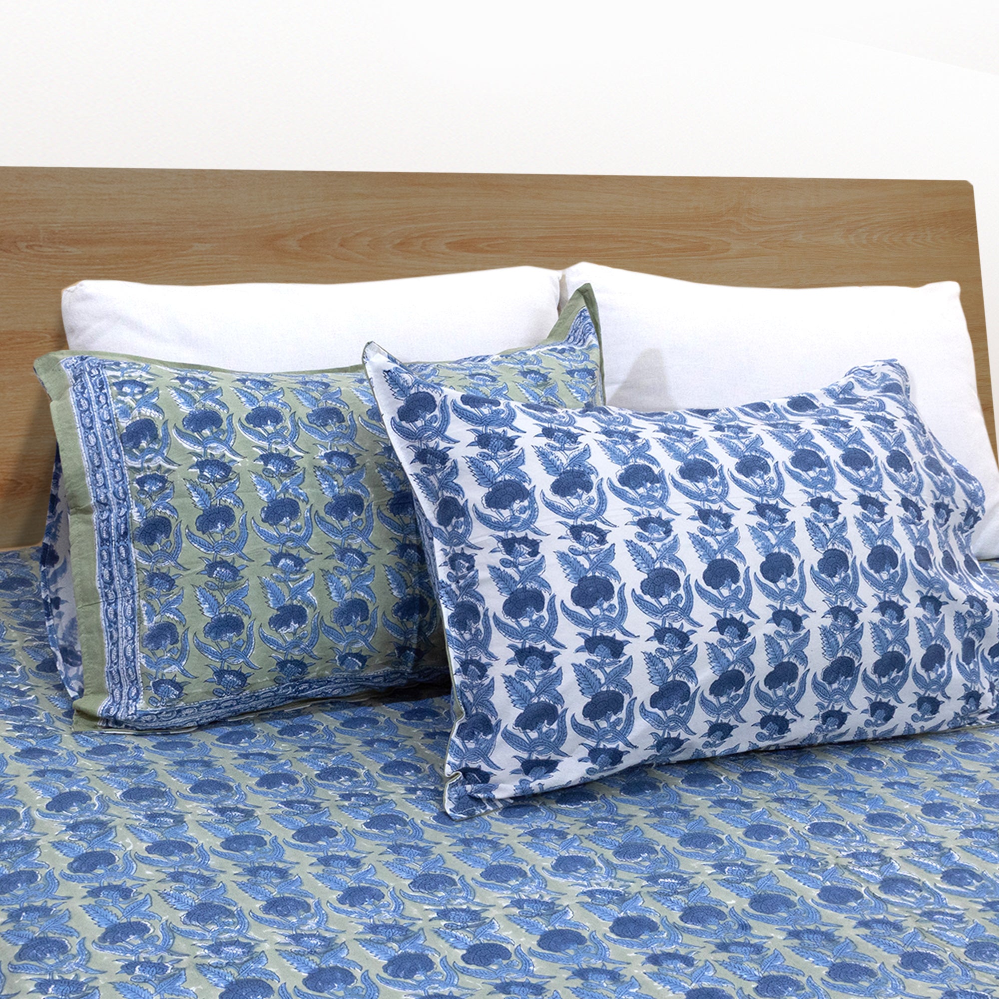 Sage Green Denim Blue  | Fine Quality Bedsheet