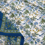 Blue Green Motives On White  | 210TC Pure Cotton Bedsheet