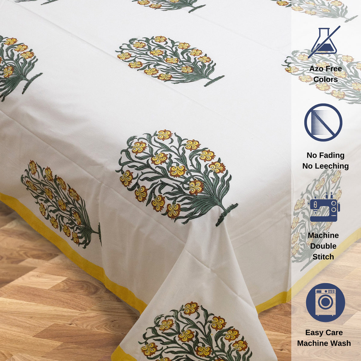 Yellow Marigold Bush on White | Premium Bedsheet