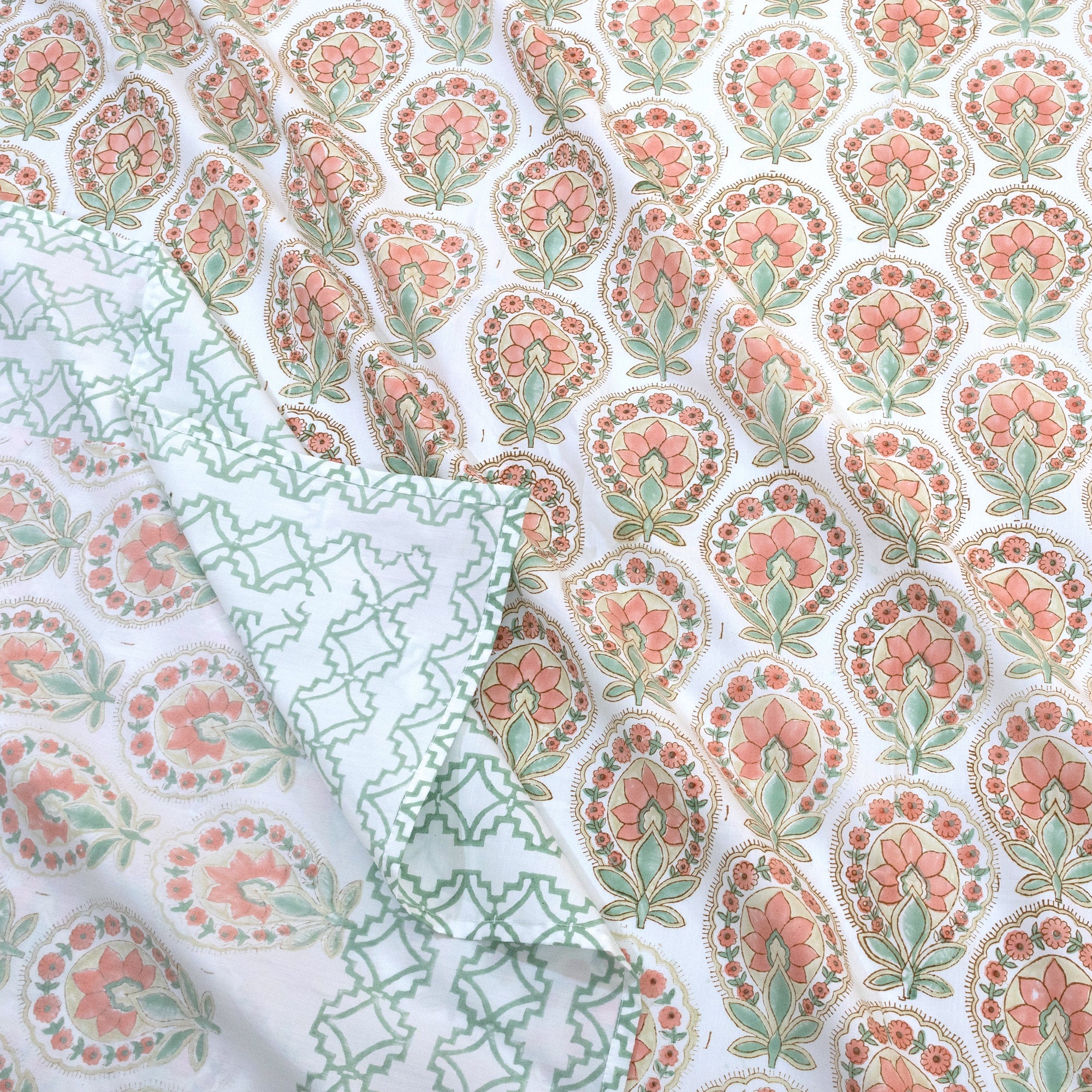 Peach Green White | Premium Bedsheet