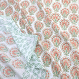 Peach Green White | 300TC Mercerized Cotton Bedsheet